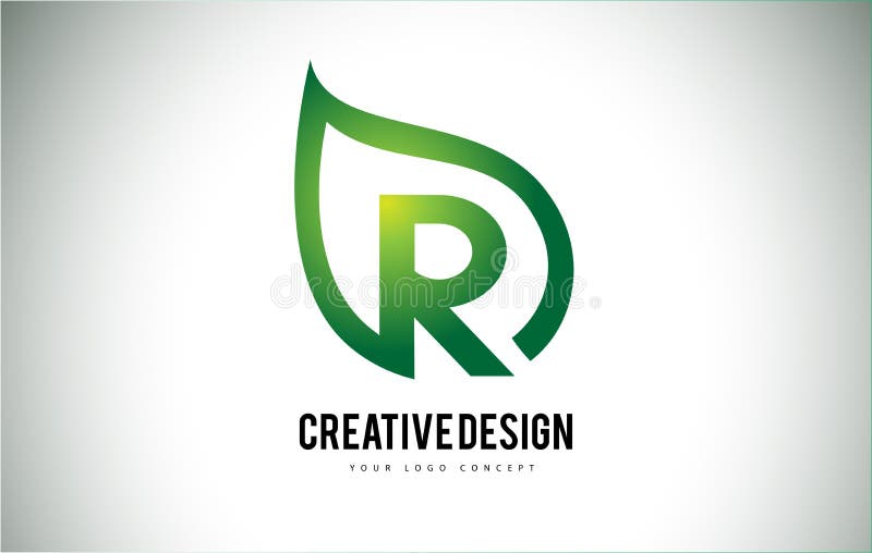 Folha Logo Letter Design de R com esboço verde da folha ilustração royalty free