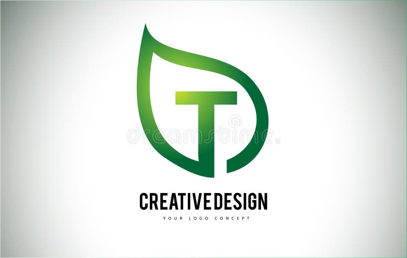 Design de Logotipo com a Letra T e Folha, com Contorno Verde ilustração stock