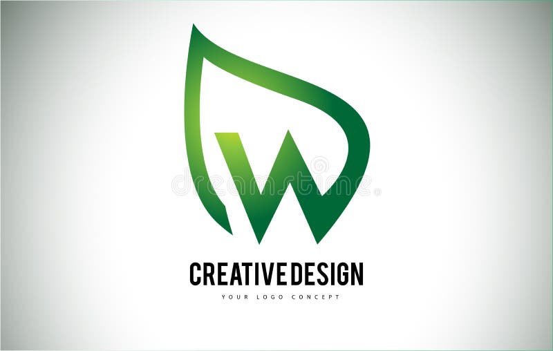 Folha Logo Letter Design de W com esboço verde da folha ilustração do vetor