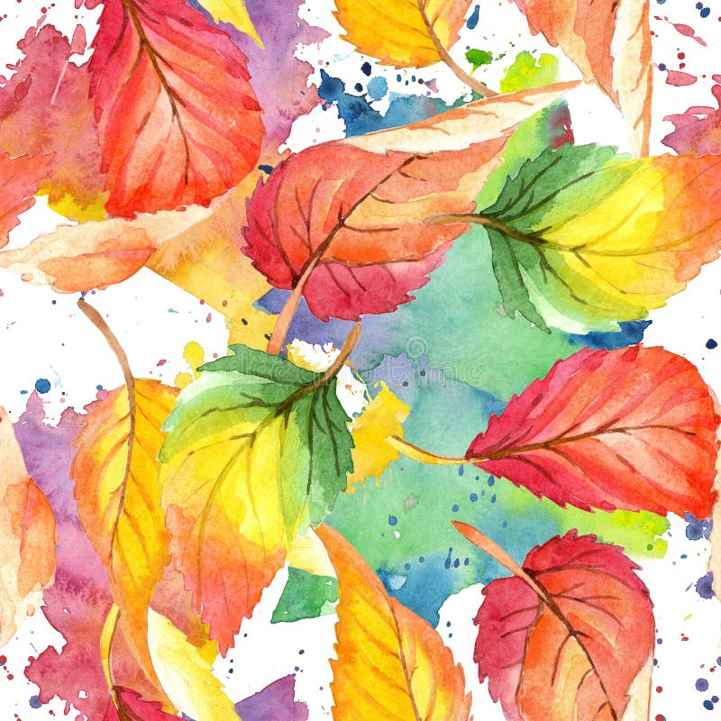 Folhas de outono coloridas da aquarela Folha floral do jardim botânico da planta da folha Teste padrão sem emenda do fundo ilustração stock Folhas de outono coloridas da aquarela Folha floral do jardim botânico da planta da folha Teste padrão sem emenda do fundo ilustração stock