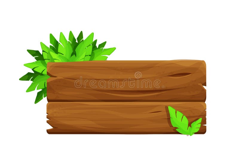 Sinal de madeira na floresta tropical da selva com folhas tropicais e  espaço para texto. Cartoon game vector illustration (em inglês). Projeto de  quadro de publicidade. Placa velha decorada folhas liana imagem