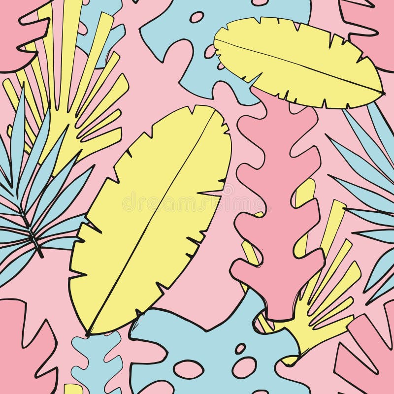 Folhas tropicais estilizados coloridas Vector o teste padrão sem emenda ilustração stock Folhas tropicais estilizados coloridas Vector o teste padrão sem emenda ilustração stock