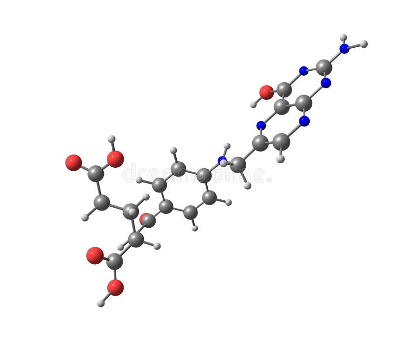 Folic Acid (vitamin M, Vitamin B9) Molecular Structure on White