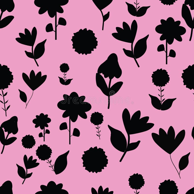 Folk black flowers on pink background seameless repeat. royalty free illustration Folk black flowers on pink background seameless repeat. royalty free illustration