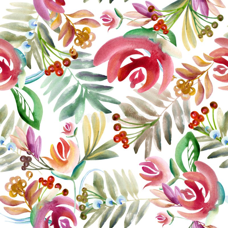 Folk blom- prydnad Blom- vattenfärgteckning vektor illustrationer Folk blom- prydnad Blom- vattenfärgteckning vektor illustrationer