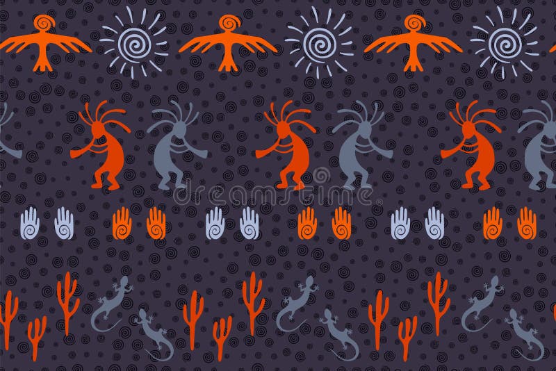 Folk, Design with Gecko, Kokopelli Fertility God, Sun, Bird, Cacti. Stock  Vector - Illustration of nature, fashionable: 157139295