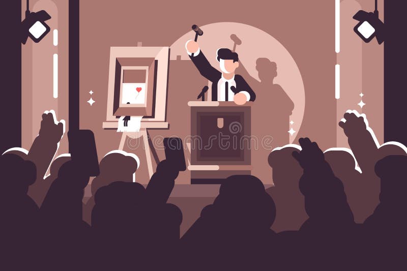 Folk på auktion av den plana affischen för konst vektor illustrationer Folk på auktion av den plana affischen för konst vektor illustrationer