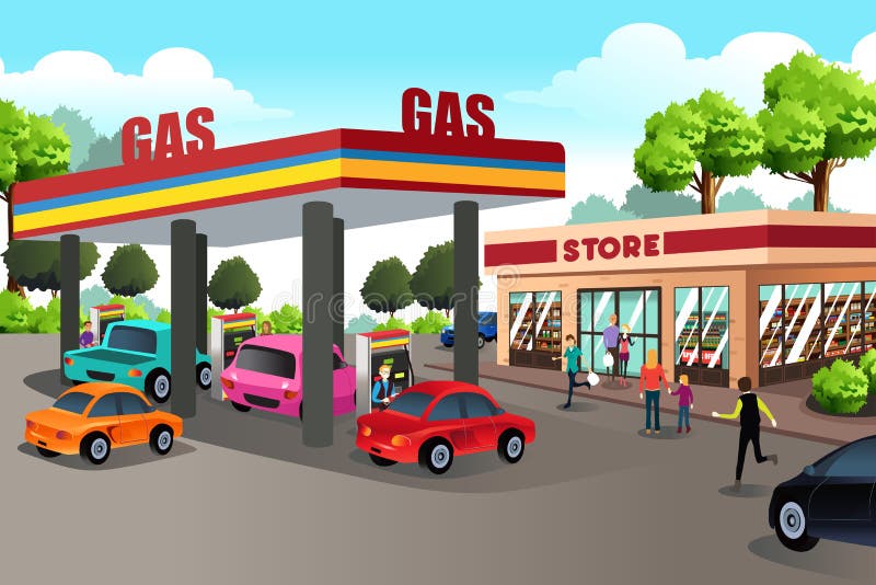 A vector illustration of People at Gas Station and Convenience Store. A vector illustration of People at Gas Station and Convenience Store