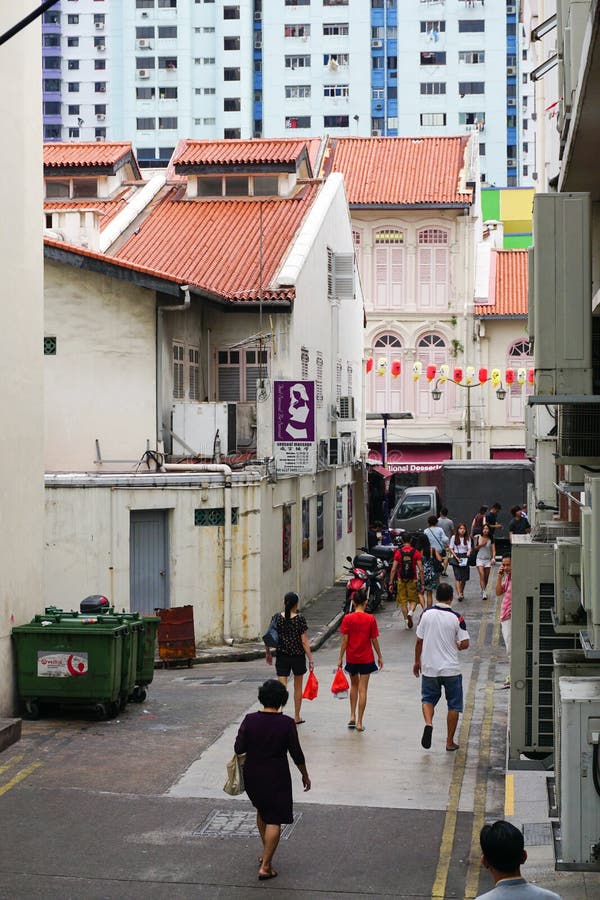 Folk som kommer till marknaden i kineskvarter av Singapore royaltyfri fotografi Folk som kommer till marknaden i kineskvarter av Singapore royaltyfri fotografi