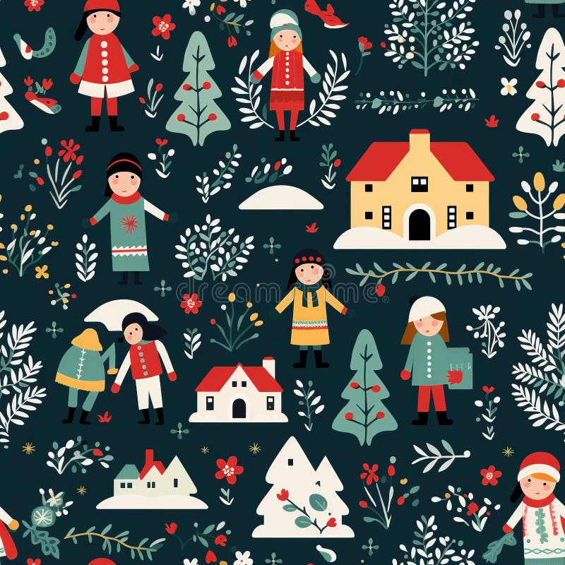 Folklore Weihnachtsfest nahtlos Muster lizenzfreies stockbild