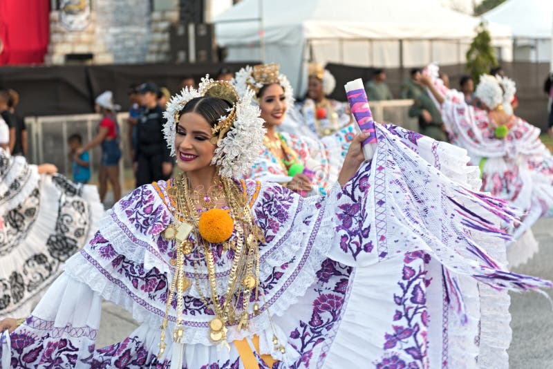 Folklore dances in traditional costume at the carnival in the streets of panama city panama. Folklore dances in traditional costume at the carnival in the streets of panama city panama.