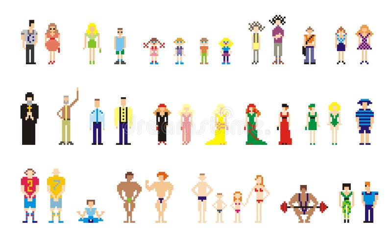 folkPIXELrengöringsduk stock illustrationer folkPIXELrengöringsduk stock illustrationer