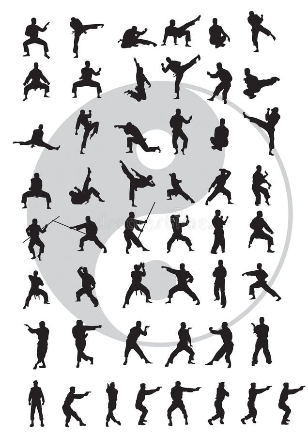 Silhouettes of the people, racks of the pose in single combat. Silhouettes of the people, racks of the pose in single combat