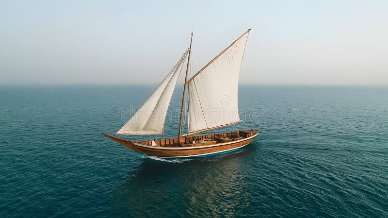 Folleto de viaje por mar tranquilo en vela de la navegación del dhow árabe imágenes de archivo libres de regalías