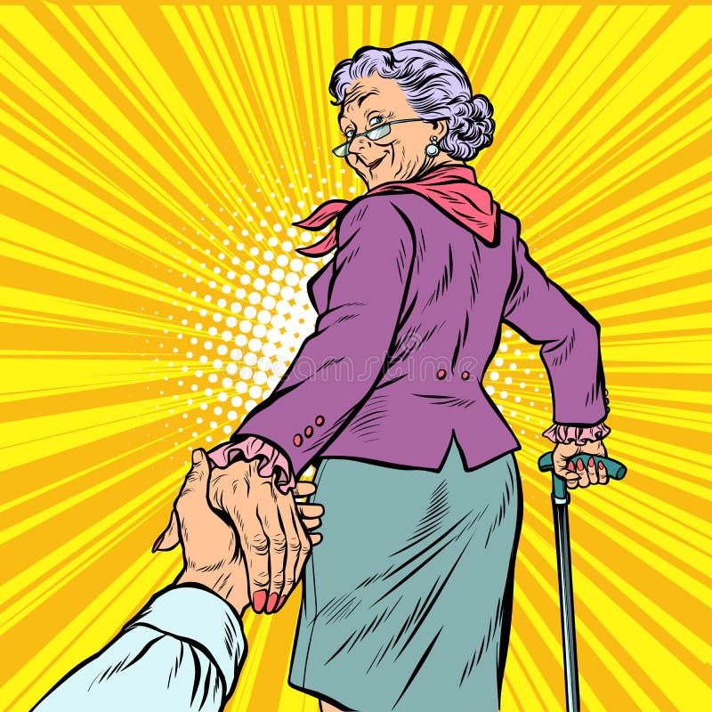 Follow me Mature woman Granny leads hand