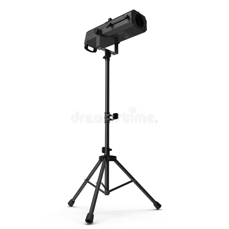 Followspot LED Light With Stand On White. 3D Illustration, Clipping