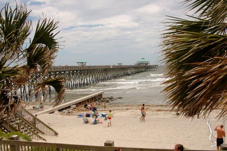 Folly Beach at Charleston, SC Editorial Stock Image - Image of towels