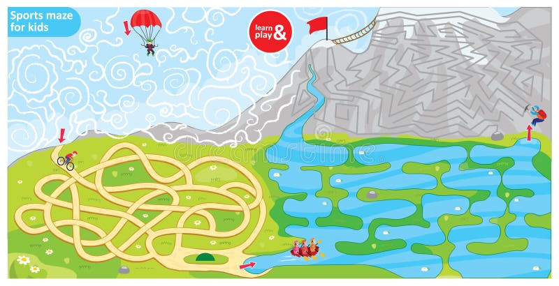 Folâtre le labyrinthe pour des enfants Puzzle pour la logique de développement chez les enfants Folâtre le vélo, le parachute, l' illustration libre de droits Folâtre le labyrinthe pour des enfants Puzzle pour la logique de développement chez les enfants Folâtre le vélo, le parachute, l' illustration libre de droits