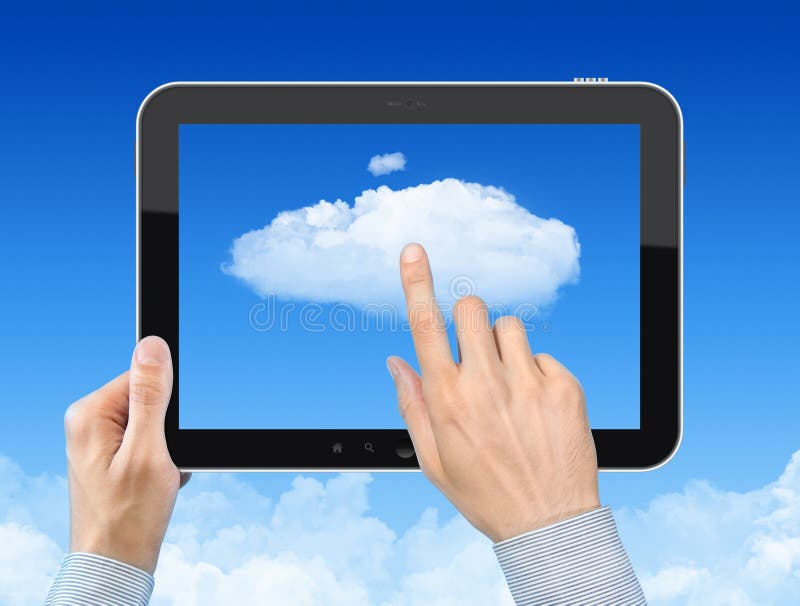 Fonctionner avec le concept de calcul de nuage photo libre de droits