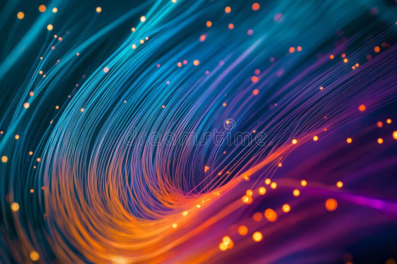 Fond abstract futurist și colorat cu fire de fibră optică strălucitoare. Luminiscența stock photo
