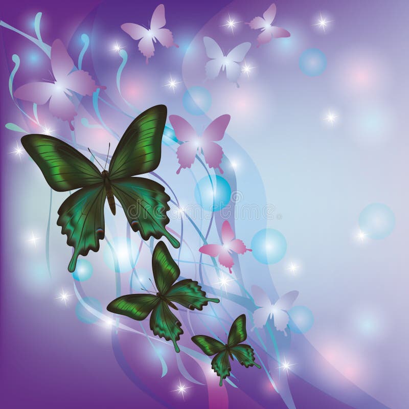 Fond abstract strălucitor cu fluturi vector illustration