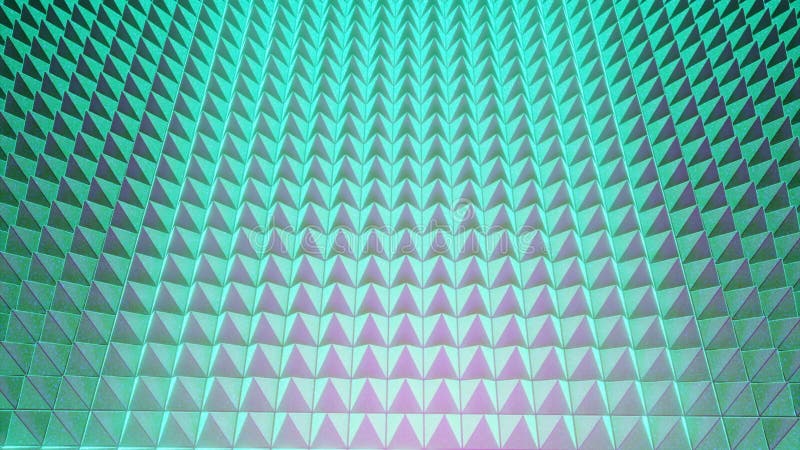 Fond abstrait avec animation de grille brillante tournante. conception. champ de rotation de minuscules formes pyramidales 3d en illustration de vecteur