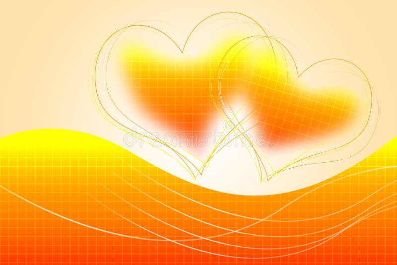 Fond abstrait avec deux coeurs. Fond abstrait avec l'insertion orange lumineuse et deux coeurs