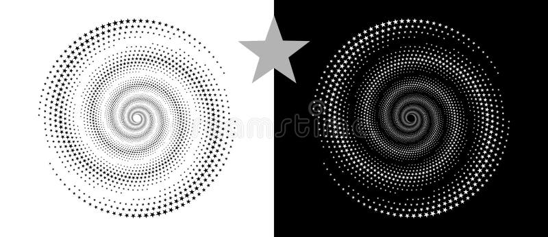 Fond abstrait avec étoiles en cercle. spirale de design d'art comme logo ou icône. concept du yin et du yang. une figure noire sur illustration stock