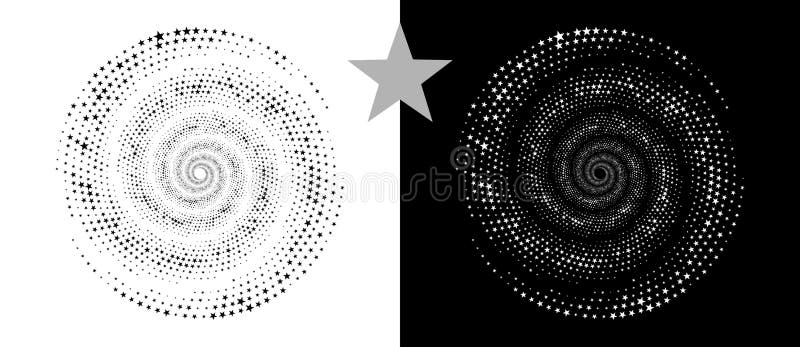 Fond abstrait avec étoiles en cercle. spirale de design d'art comme logo ou icône. concept du yin et du yang. une figure noire sur illustration stock