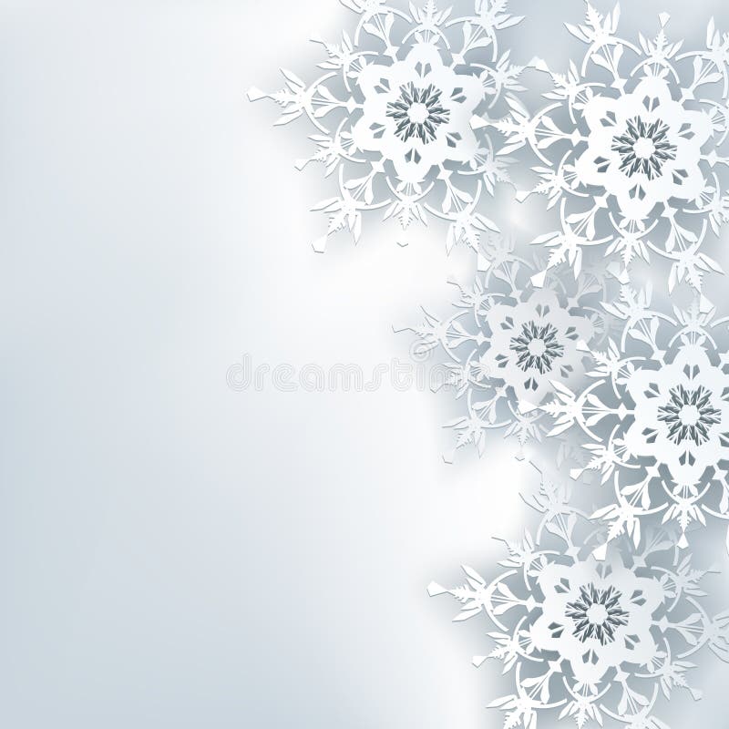 Stylish creative abstract background, 3d snowflake. Winter gray background with white ornate snowflakes. New Year and Christmas celebratory card with place for text. Beautiful winter wallpaper. Vector illustration. Stylish creative abstract background, 3d snowflake. Winter gray background with white ornate snowflakes. New Year and Christmas celebratory card with place for text. Beautiful winter wallpaper. Vector illustration
