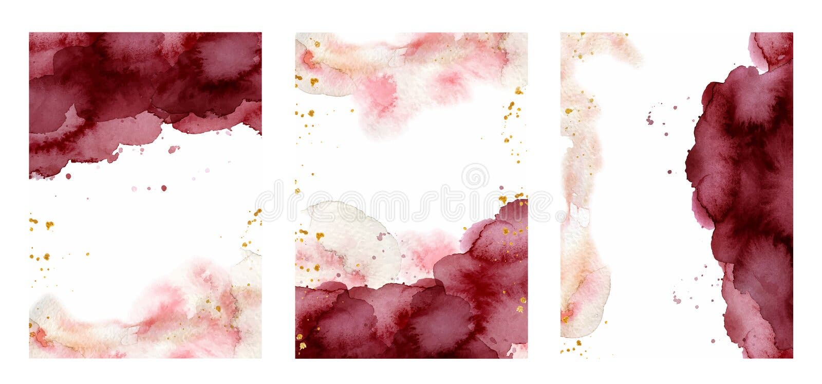 Fond abstrait d'aquarelle, Bourgogne pour aquarelle tiré par la main et texture d'or Fond abstrait d'aquarelle, Bourgogne pour aquarelle tiré par la main et texture d'or