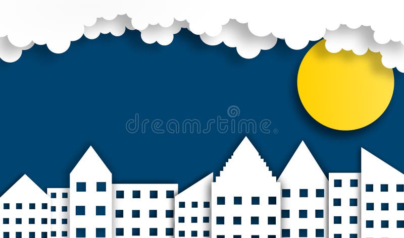 Fond abstrait de ville avec la lune dans la nuit, vecteur, illustration, style de papier d'art, l'espace de copie illustration stock Fond abstrait de ville avec la lune dans la nuit, vecteur, illustration, style de papier d'art, l'espace de copie illustration stock