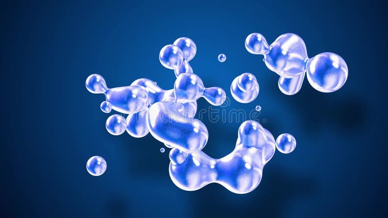 Fond abstrait des amasing metaballs comme si les gouttes de verre ou les sphères remplies d'étincelles bleues fusionnent ensemble illustration stock