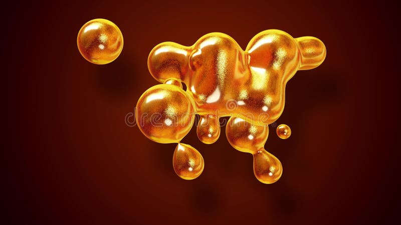 Fond abstrait des amasing metaballs comme si les gouttes de verre ou les sphères remplies d'étincelles d'or fusionnent ensemble et illustration de vecteur
