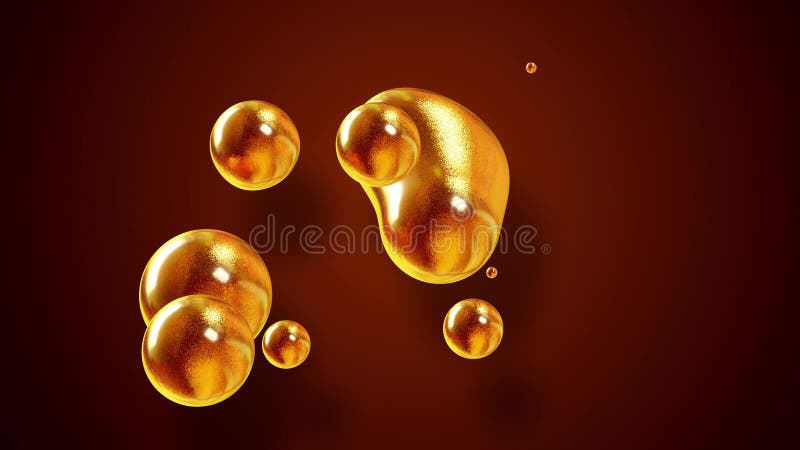 Fond abstrait des amasing metaballs comme si les gouttes de verre ou les sphères remplies d'étincelles d'or fusionnent ensemble et illustration stock