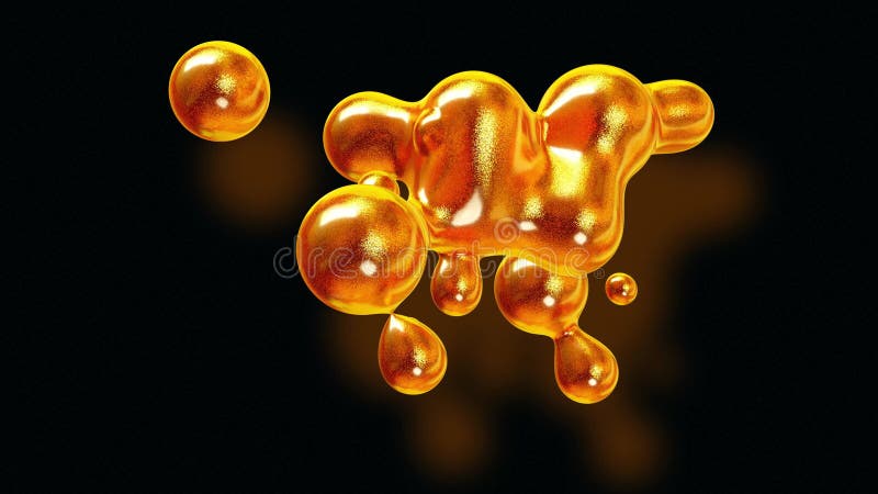 Fond abstrait des amasing metaballs comme si les gouttes de verre ou les sphères remplies d'étincelles d'or fusionnent ensemble et illustration stock