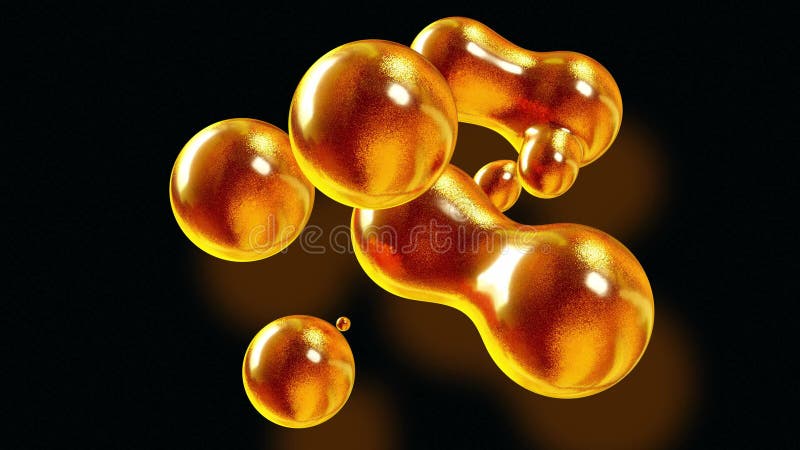 Fond abstrait des amasing metaballs comme si les gouttes de verre ou les sphères remplies d'étincelles d'or fusionnent ensemble et illustration stock