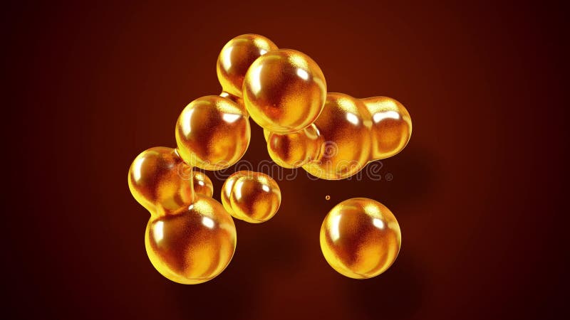 Fond abstrait des amasing metaballs comme si les gouttes de verre ou les sphères remplies d'étincelles d'or fusionnent ensemble et illustration libre de droits