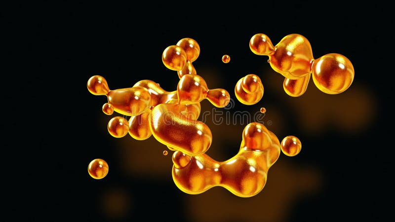 Fond abstrait des amasing metaballs comme si les gouttes de verre ou les sphères remplies d'étincelles d'or fusionnent ensemble et illustration stock