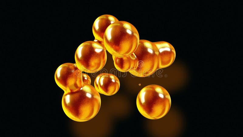 Fond abstrait des amasing metaballs comme si les gouttes de verre ou les sphères remplies d'étincelles d'or fusionnent ensemble et illustration stock