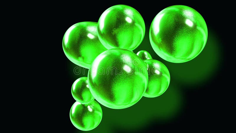 Fond abstrait des amasing metaballs comme si les gouttes de verre ou les sphères remplies d'étincelles vertes fusionnent ensemble illustration libre de droits