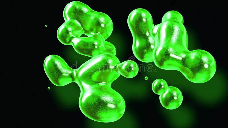 Fond abstrait des amasing metaballs comme si les gouttes de verre ou les sphères remplies d'étincelles vertes fusionnent ensemble illustration stock