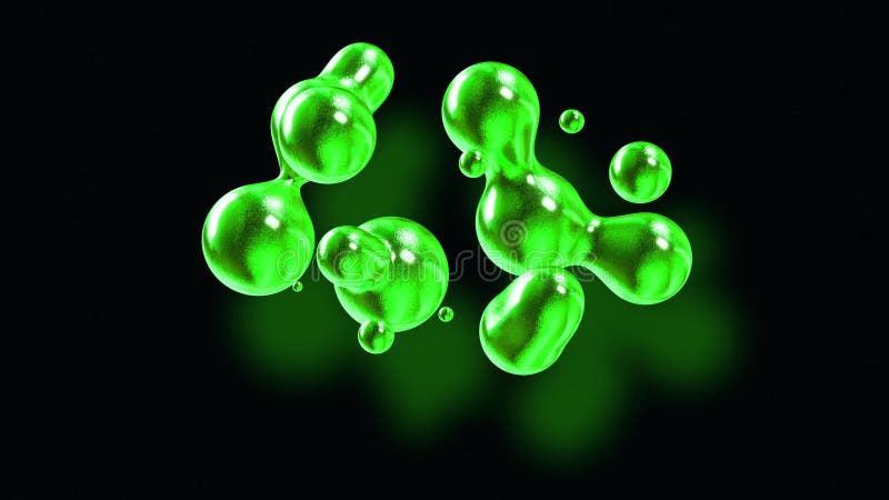Fond abstrait des amasing metaballs comme si les gouttes de verre ou les sphères remplies d'étincelles vertes fusionnent ensemble illustration stock