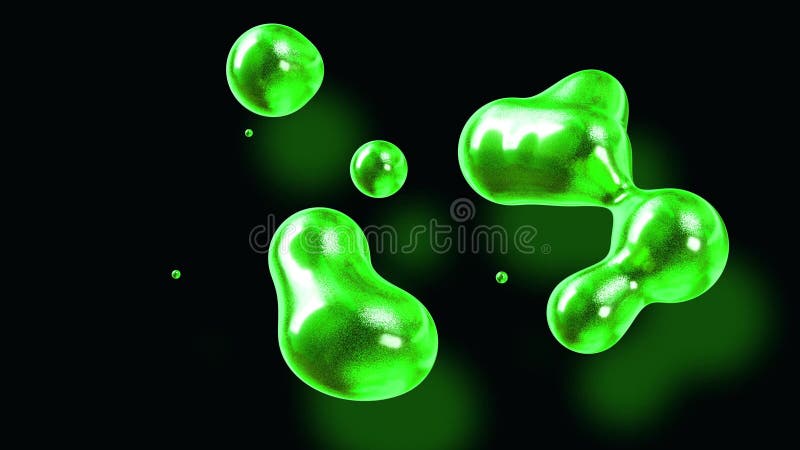 Fond abstrait des amasing metaballs comme si les gouttes de verre ou les sphères remplies d'étincelles vertes fusionnent ensemble illustration de vecteur