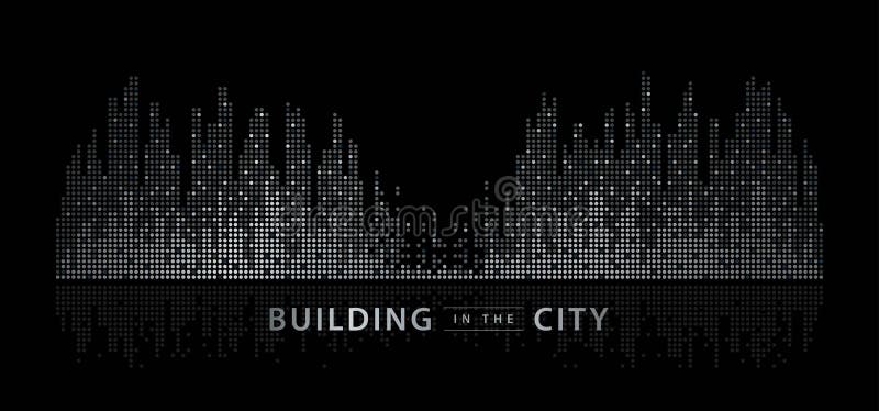 Abstract City vector, Equalizer background. transparent city landscape, Dots Building in the night City, skyline Perspective, Architecture vector. Abstract City vector, Equalizer background. transparent city landscape, Dots Building in the night City, skyline Perspective, Architecture vector