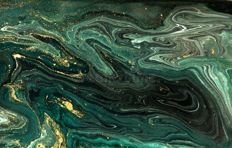 Fond acrylique abstrait de marbre vert Texture de marbrure d'illustration Modèle d'ondulation d'agate Poudre d'or