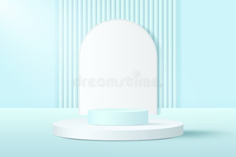 Fond albastru de podiu abstract 3d. machetă minimalistă modernă pentru prezentarea afișării produselor. piedestal cilindru albastr stock illustration