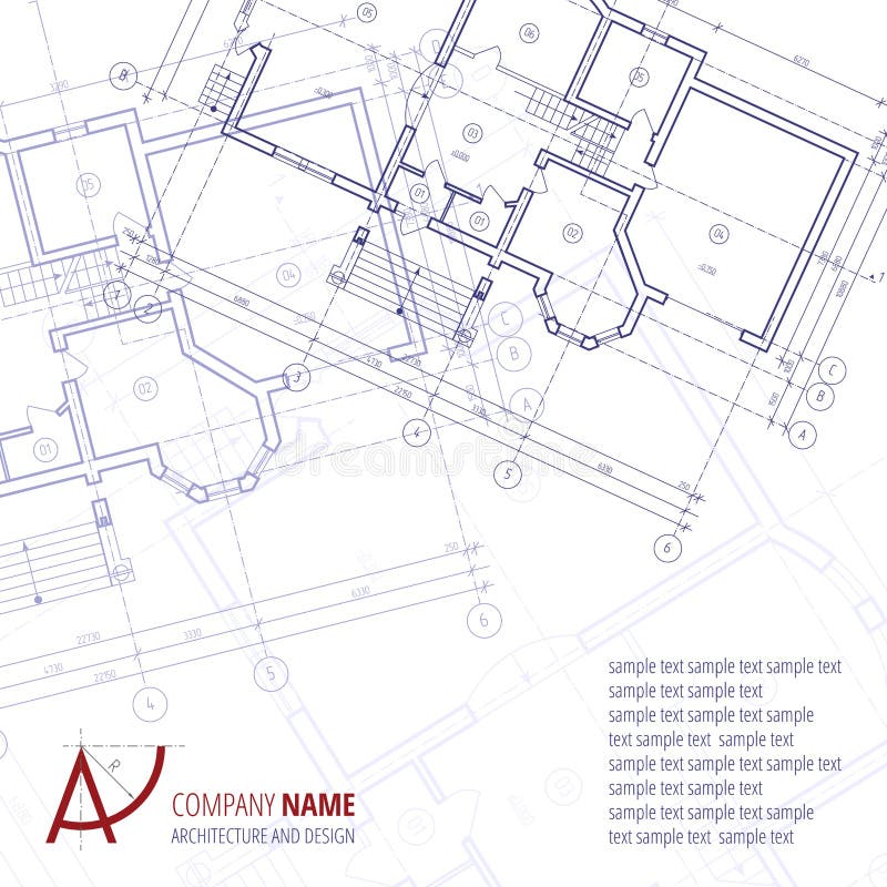 Fond architectural Silhouette de plan de bâtiment et société bleues d'architecture et de conception de logo d'Un-lettre illustration stock Fond architectural Silhouette de plan de bâtiment et société bleues d'architecture et de conception de logo d'Un-lettre illustration stock