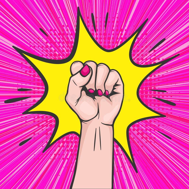 Background with raised women s fist in pop art comic style - symbol unity or solidarity, with oppressed people and women s rights. Placard with feminism concept, protest, rebel, revolution or strike sign. Girl power art poster. Background with raised women s fist in pop art comic style - symbol unity or solidarity, with oppressed people and women s rights. Placard with feminism concept, protest, rebel, revolution or strike sign. Girl power art poster.