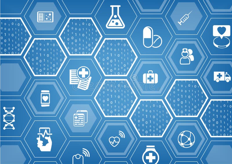 Electronic e-healthcare blue background with hexagonal shapes. Electronic e-healthcare blue background with hexagonal shapes.